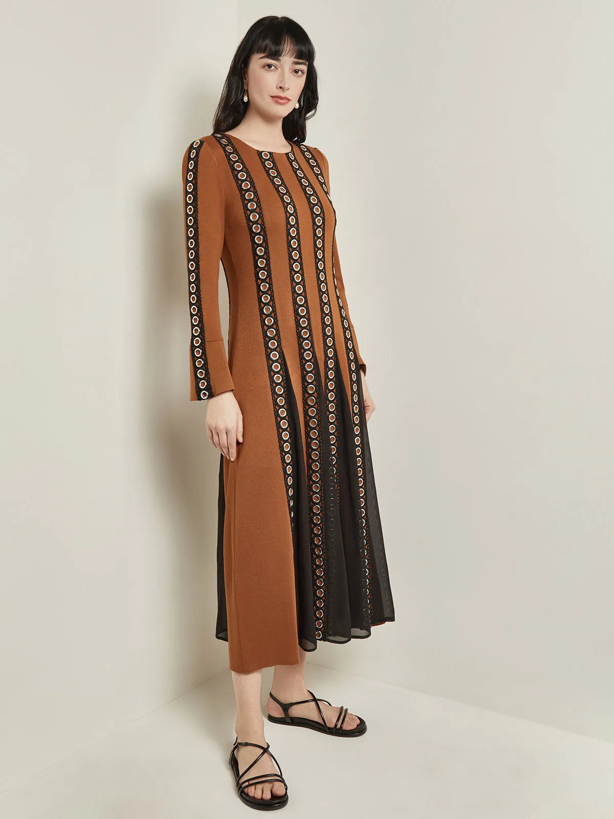 Maxi A-Line Dress - Sheer Panel Soft Knit