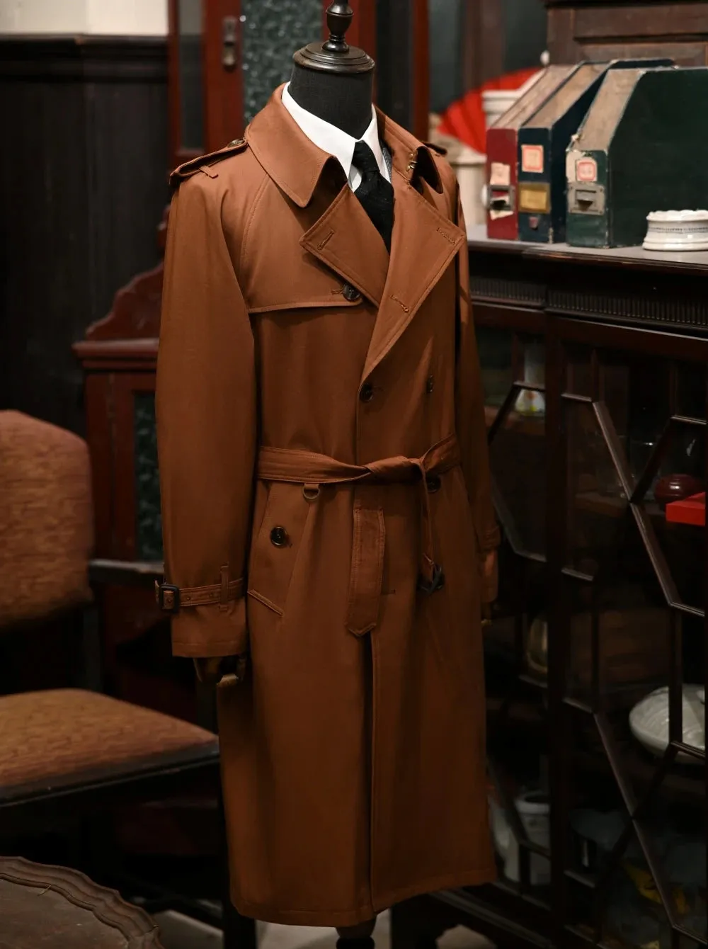 Men's Extra Long Trench Coat - Double-breasted Military Style