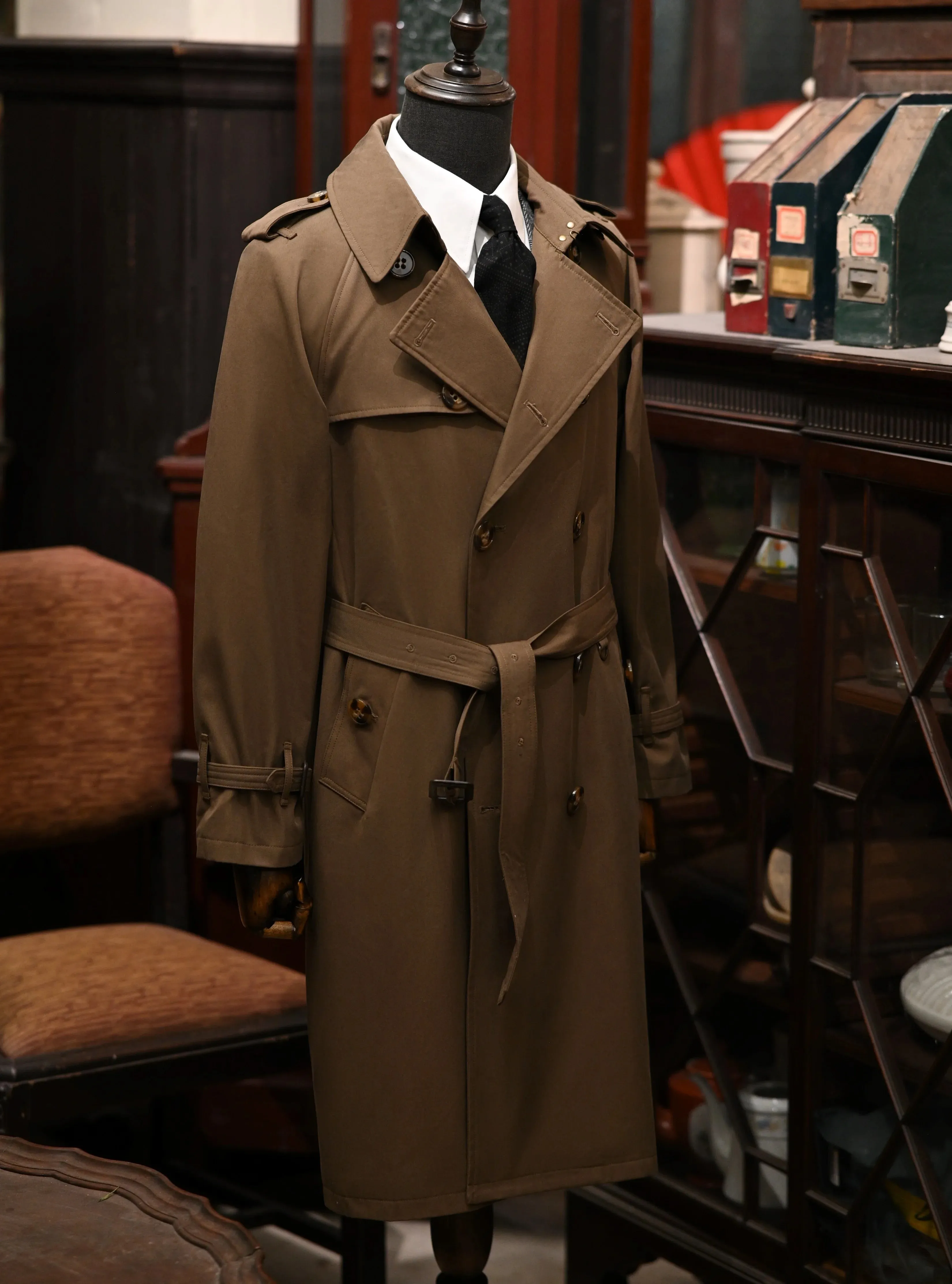 Men's Extra Long Trench Coat - Double-breasted Military Style