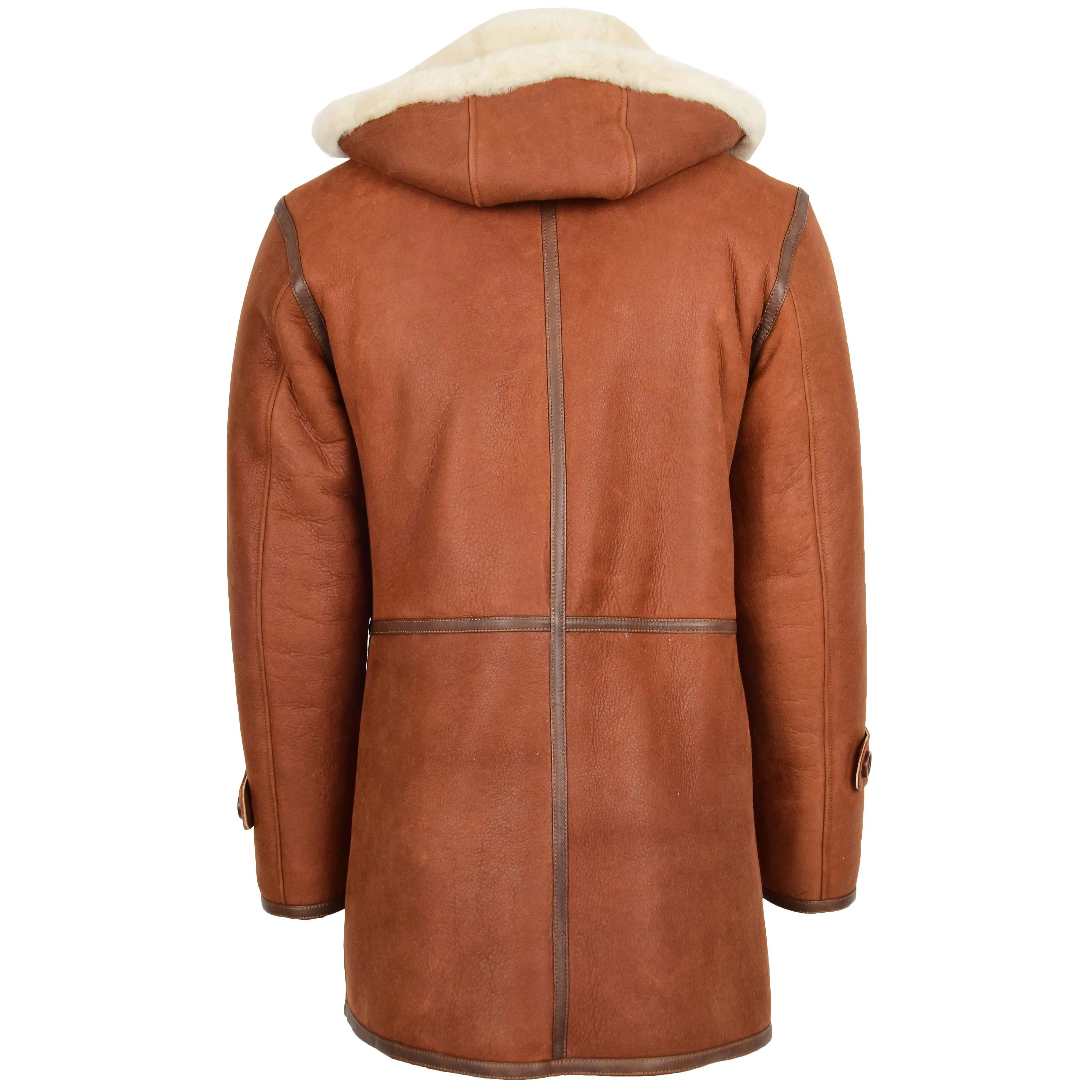 Mens Real Sheepskin Duffle Hooded Coat Vincent Whiskey