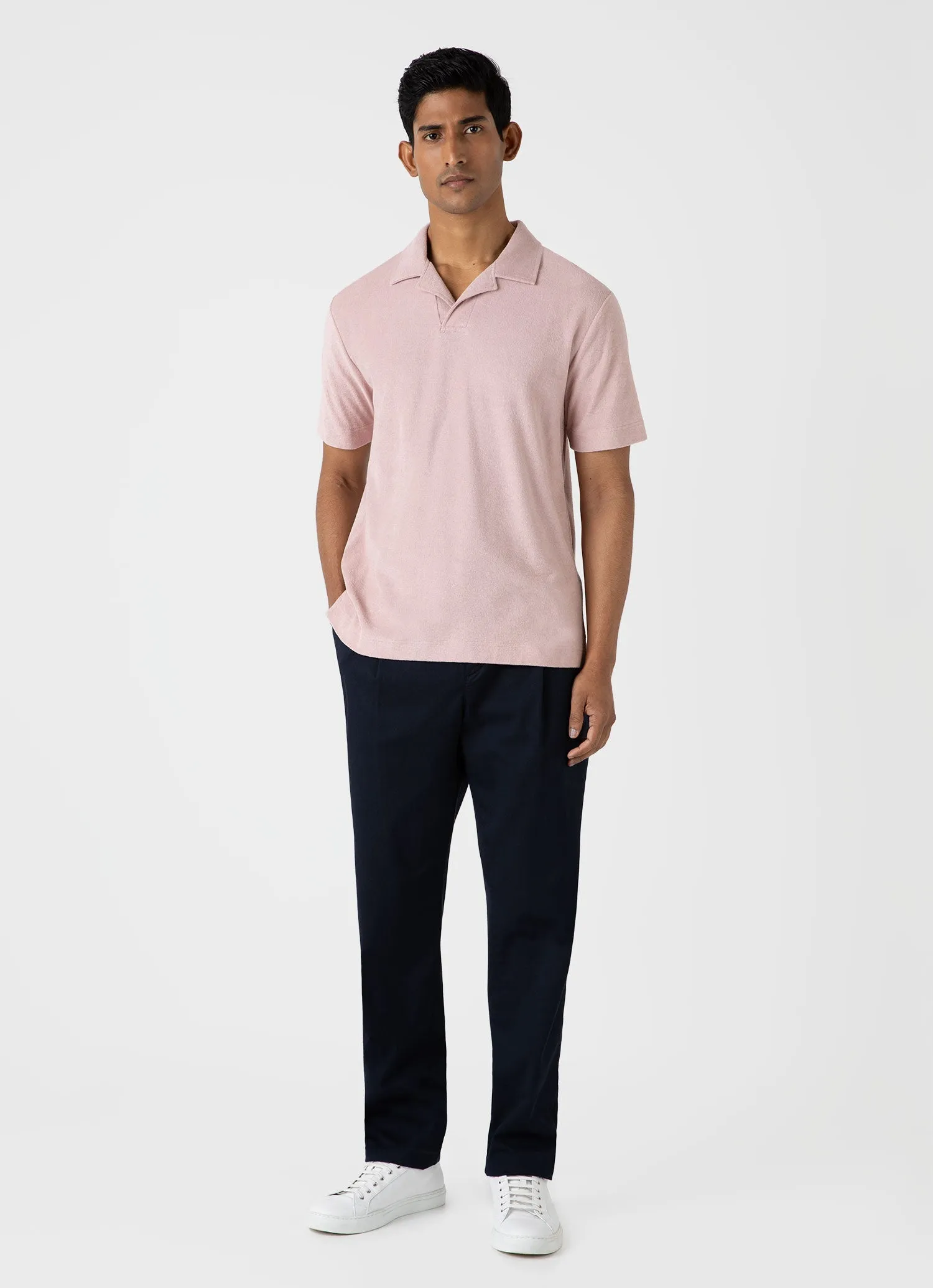 Men's Towelling Polo Shirt in Pale Pink