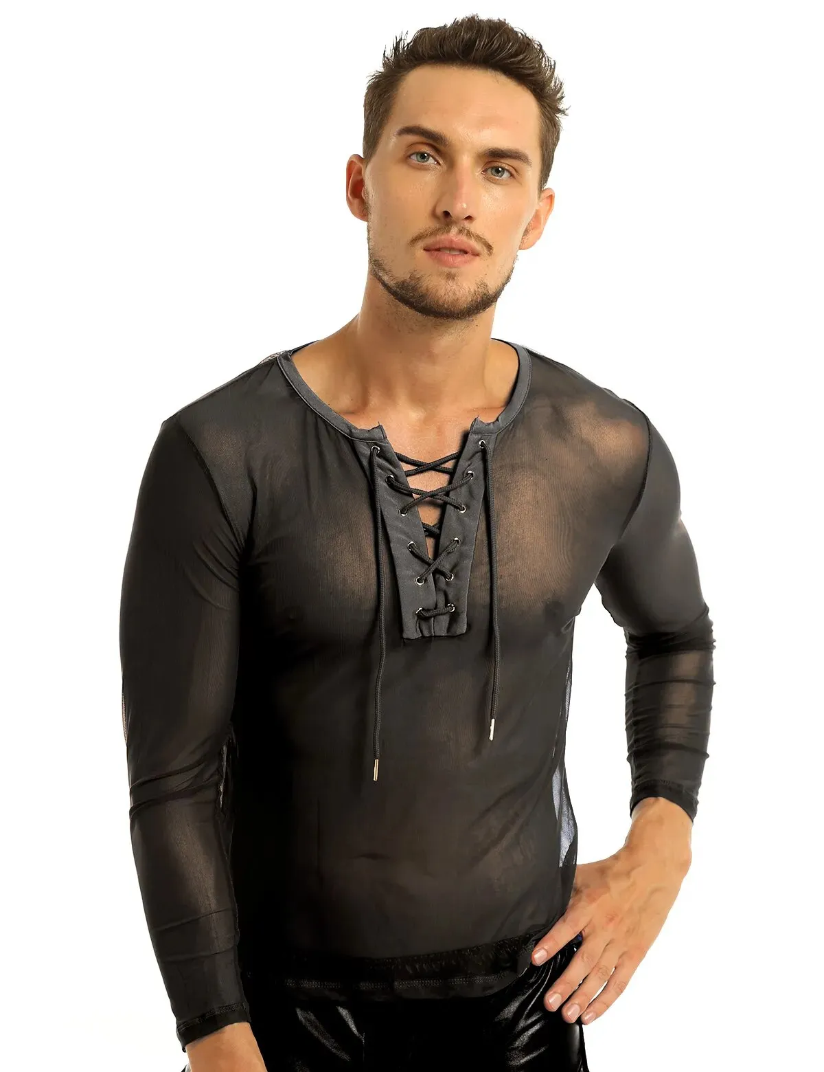 Mens Transparent Mesh Shirt S