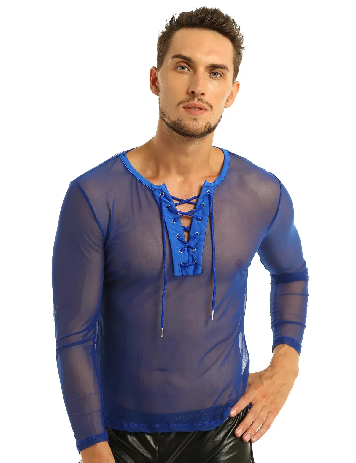 Mens Transparent Mesh Shirt S