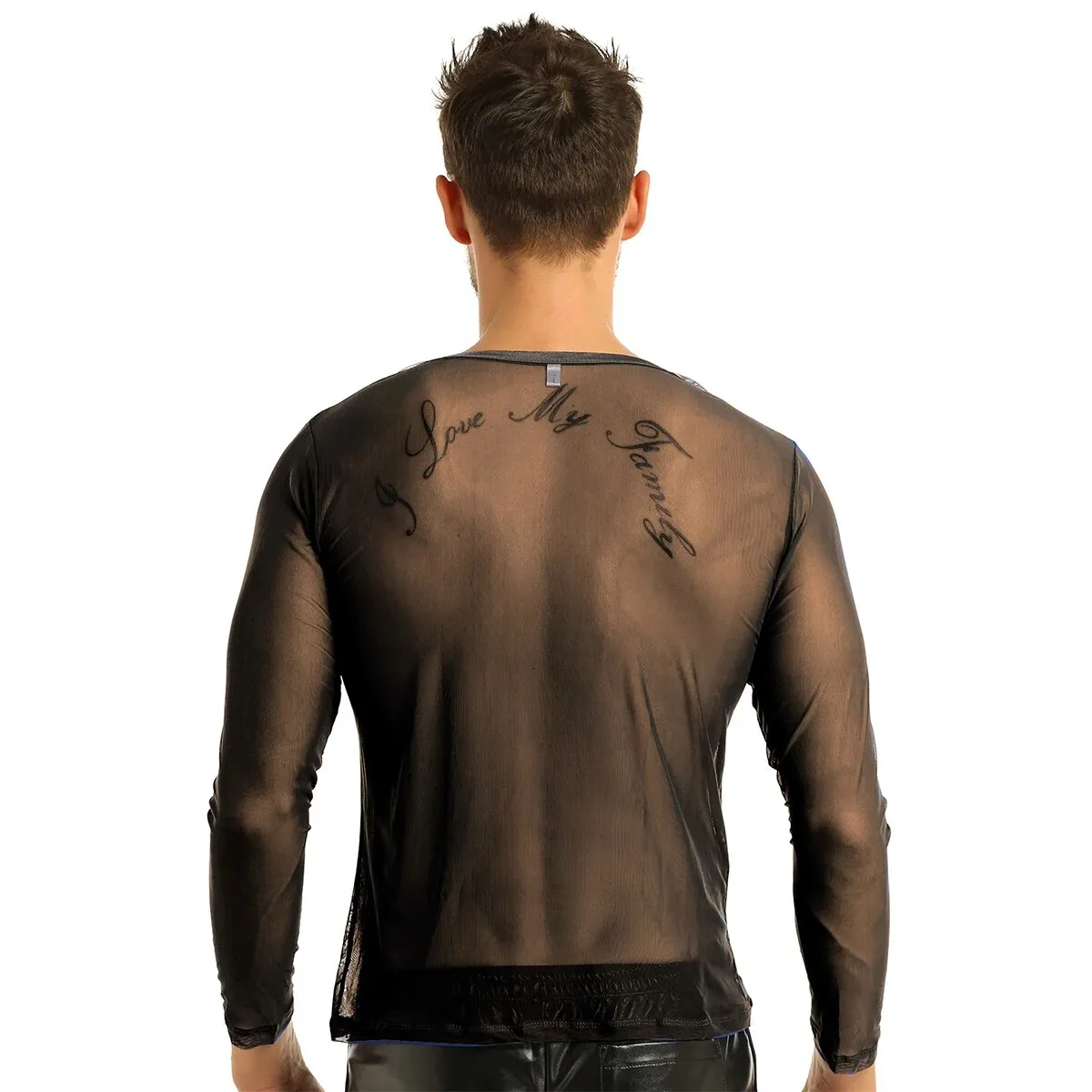 Mens Transparent Mesh Shirt S