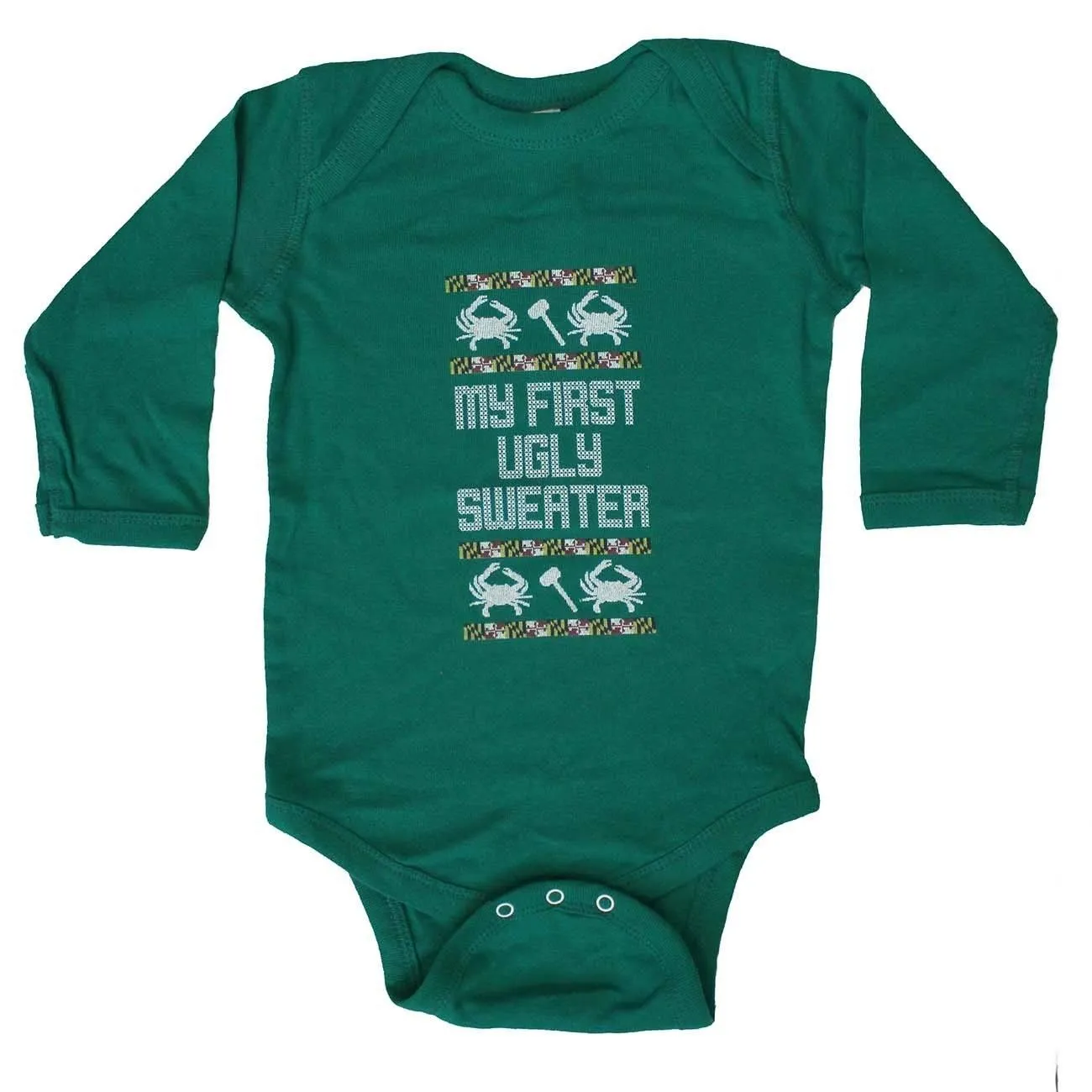 My First Ugly Sweater Long Sleeve (Green) / Baby Onesie