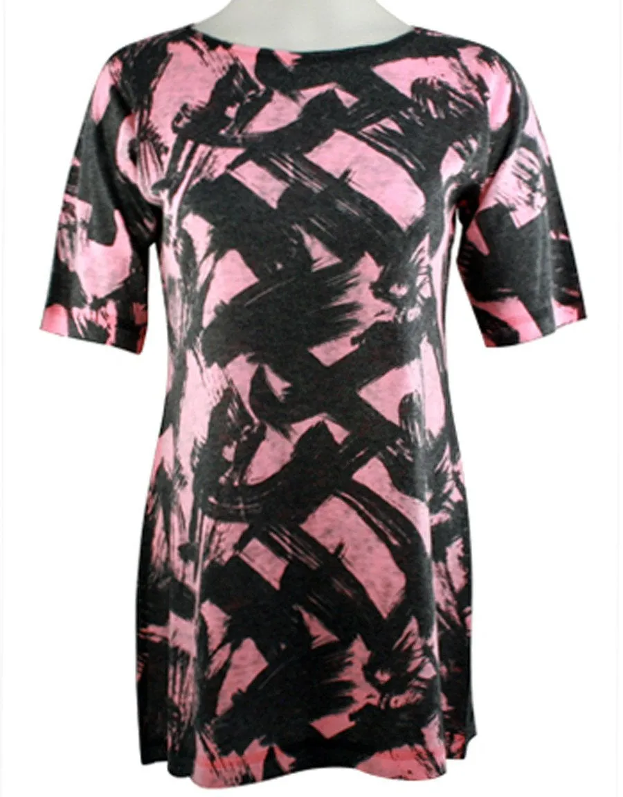 Nally & Millie - Black Brush Stroke, Lightweight Knit Boat Neck 1/2 Slv Tunic