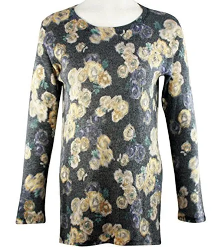 Nally & Millie - Mixed Floral, Scoop Neck, Long Sleeve Hi-Lo Hem Knit Tunic