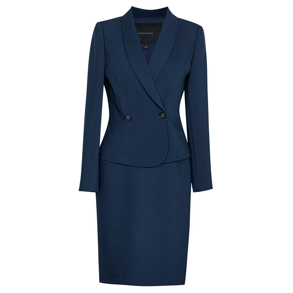 Navy Double-Breasted Blazer and Pencil Skirt Set