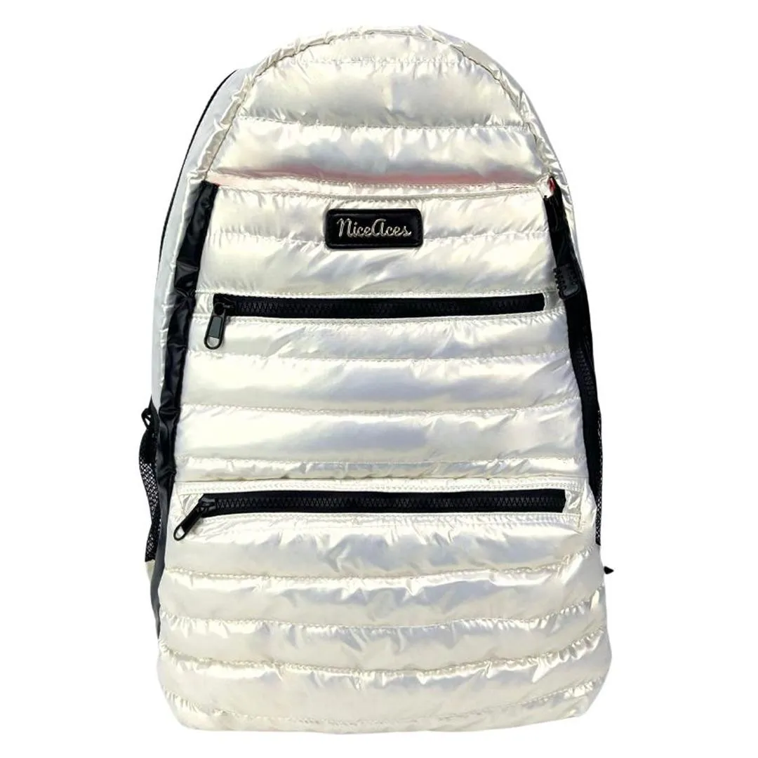 Neon Puffer Tennis Backpack Pearlescent White