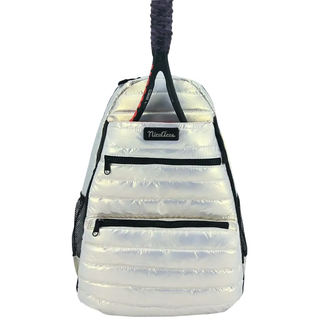 Neon Puffer Tennis Backpack Pearlescent White