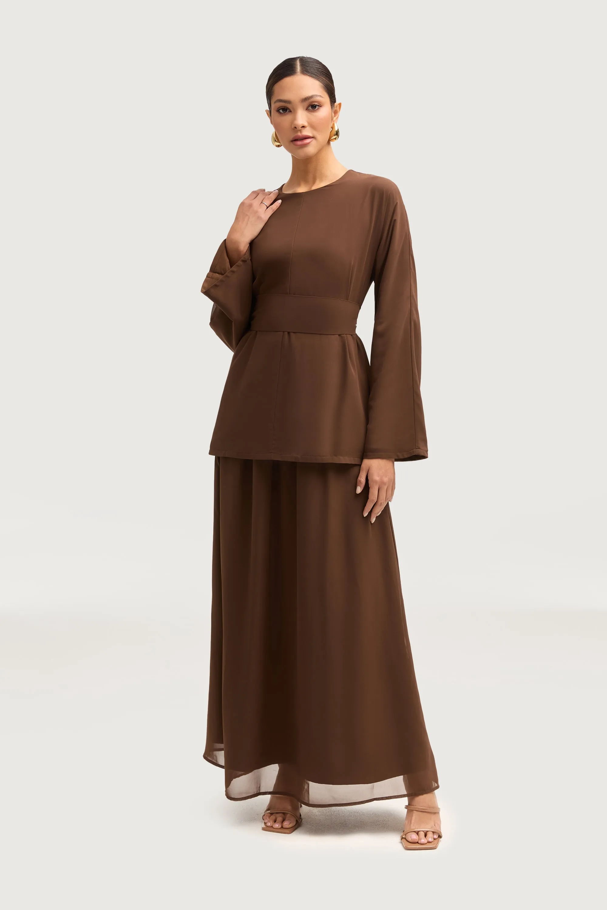 Nevene Chiffon Maxi Skirt - Espresso