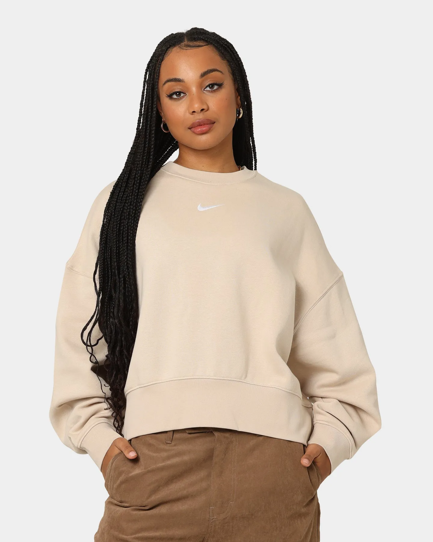 Nike Women's Essentials Oversized Fleece Crew Sweat Shirt Sanddrift