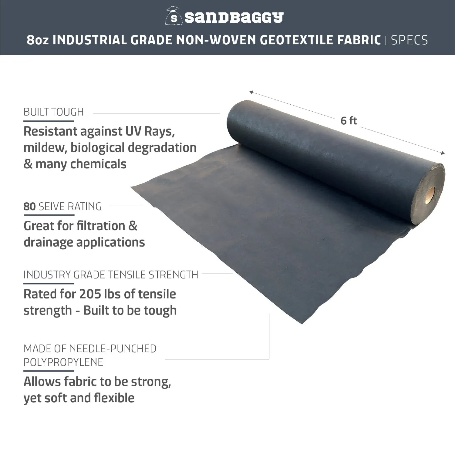 Non-Woven Geotextile Paver Underlayment Fabric (8 oz) - All Pavers Types - Made in USA