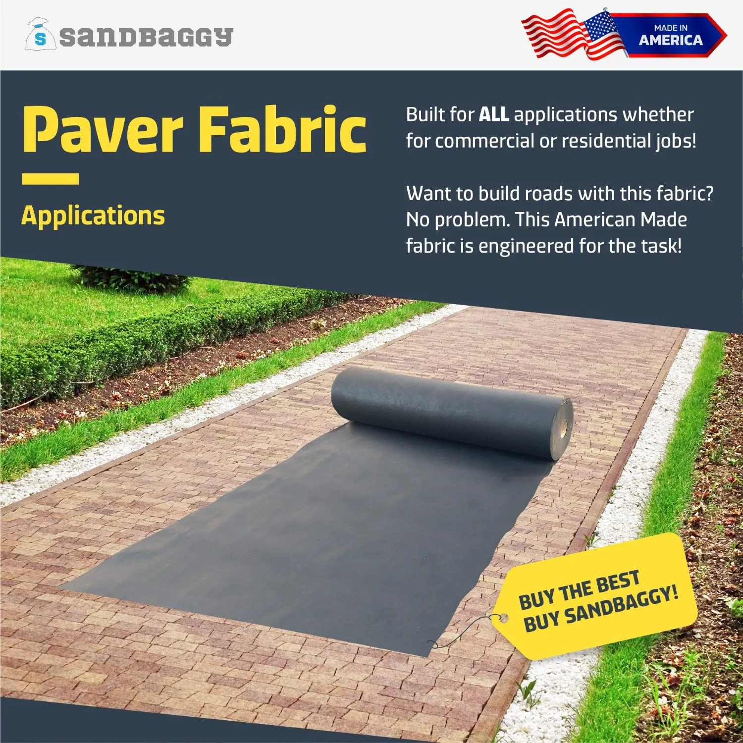 Non-Woven Geotextile Paver Underlayment Fabric (8 oz) - All Pavers Types - Made in USA