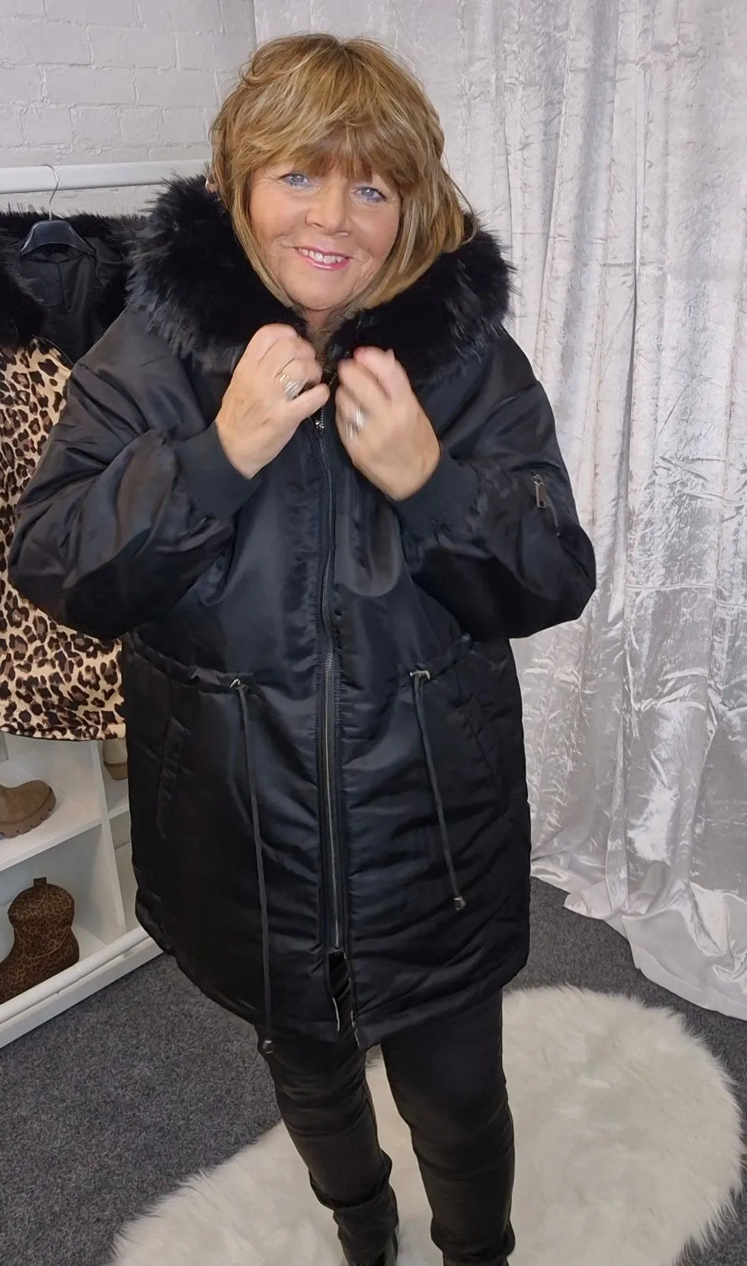 Oslo Kia Leopard Reversible Coat - Black (choose your Size)