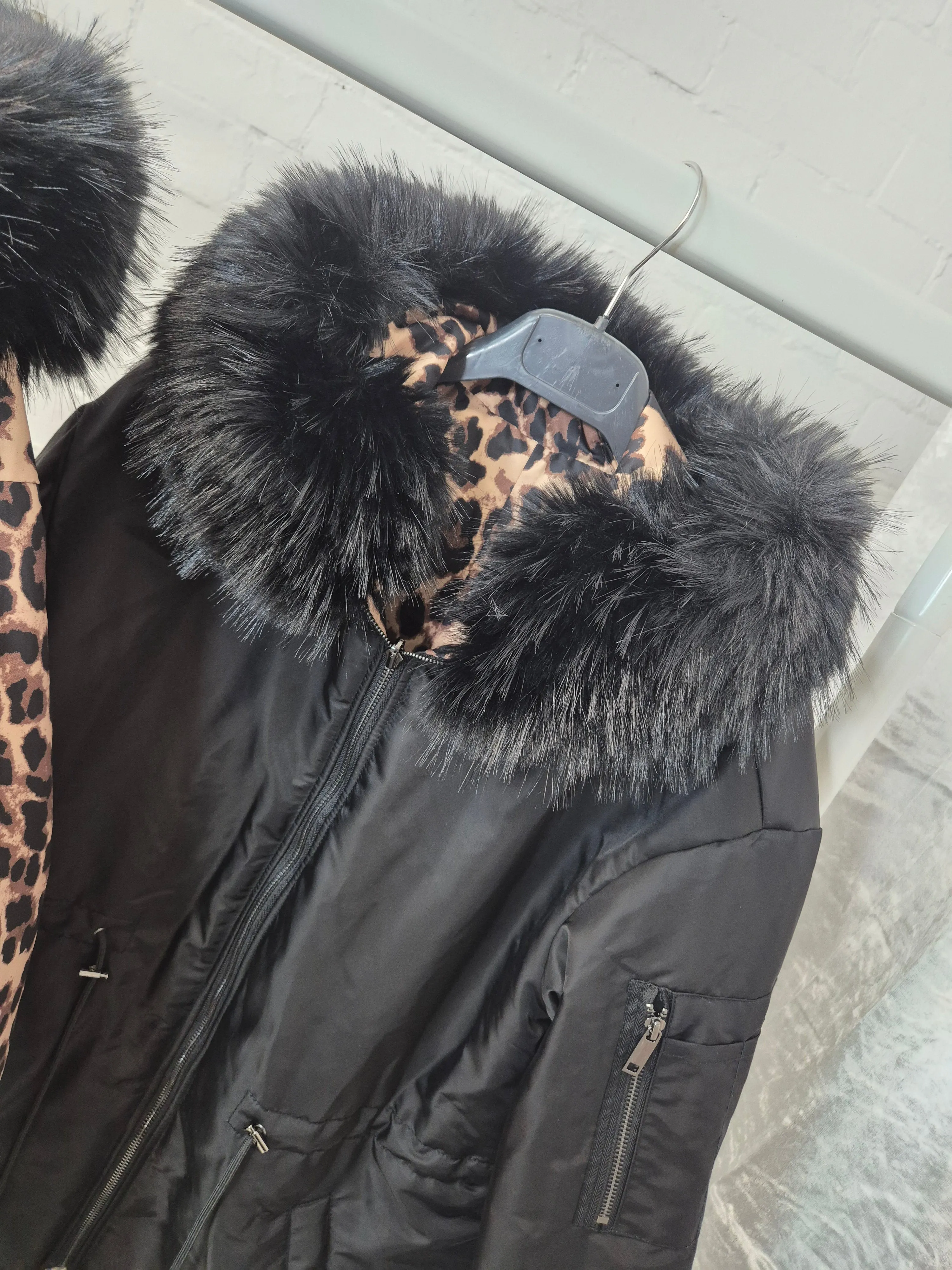 Oslo Kia Leopard Reversible Coat - Black (choose your Size)