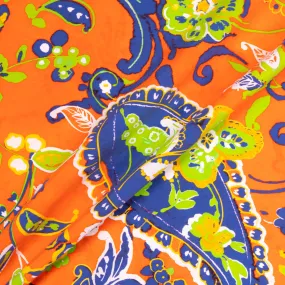 Paisley Printed Bright Orange Microfibre Taffeta