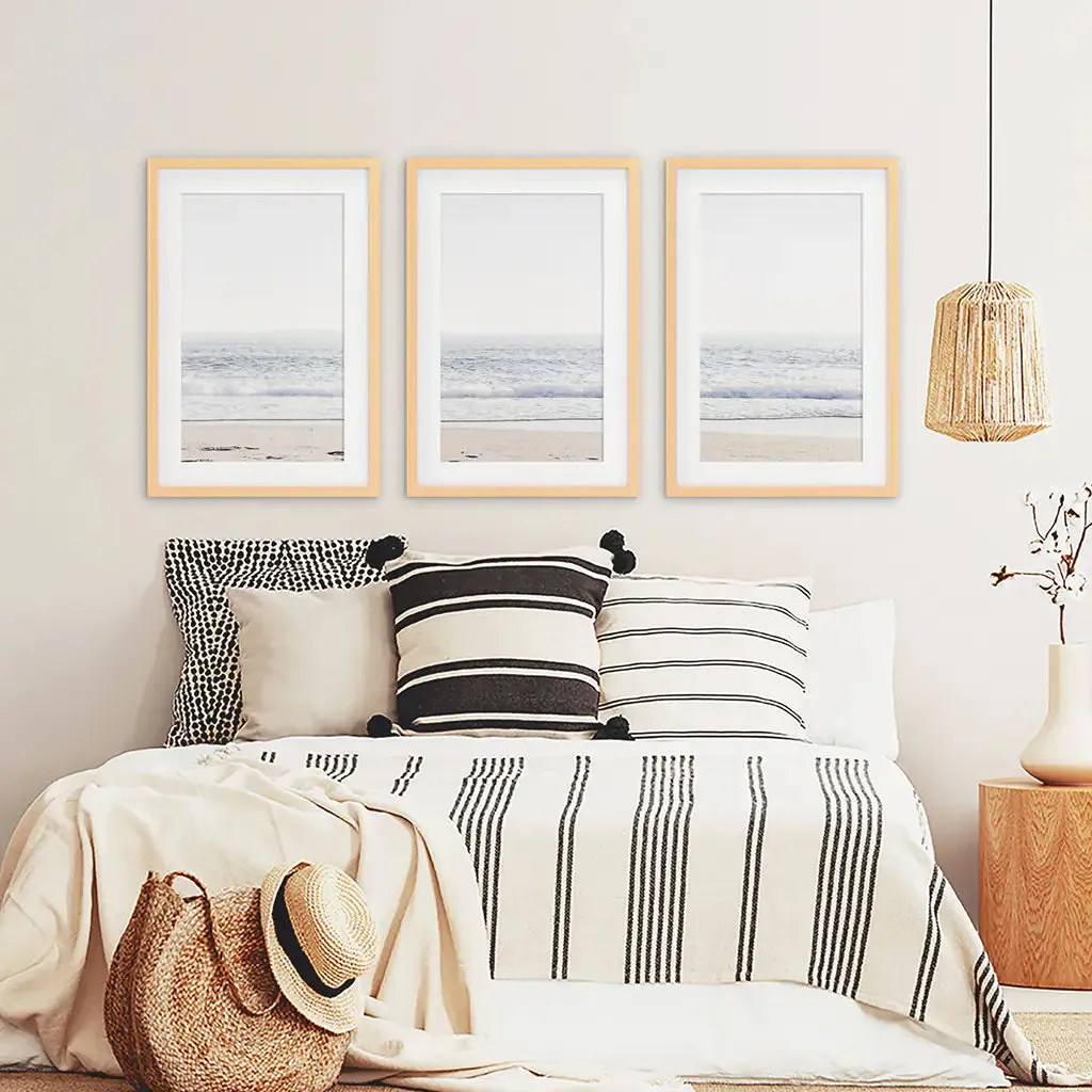 Pastel Minimalist Wave Photo. Set of 3 Beach House Wall Art