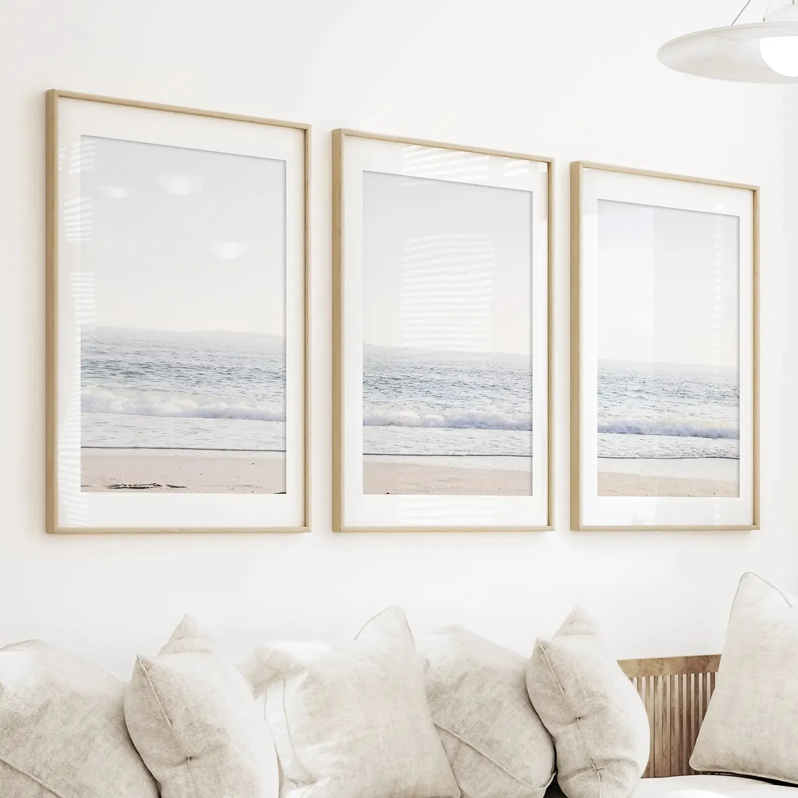 Pastel Minimalist Wave Photo. Set of 3 Beach House Wall Art