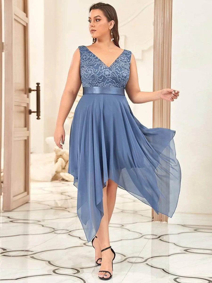 Plus Size Stunning V Neck Prom Lace Dress for Women