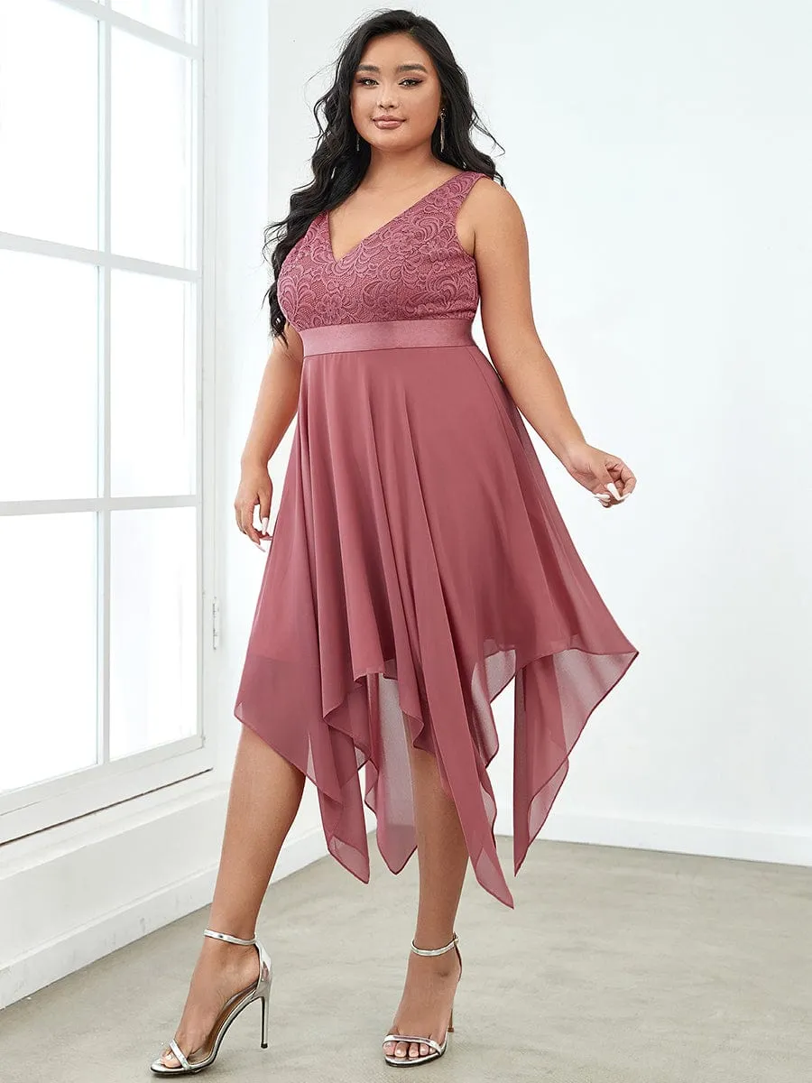 Plus Size Stunning V Neck Prom Lace Dress for Women