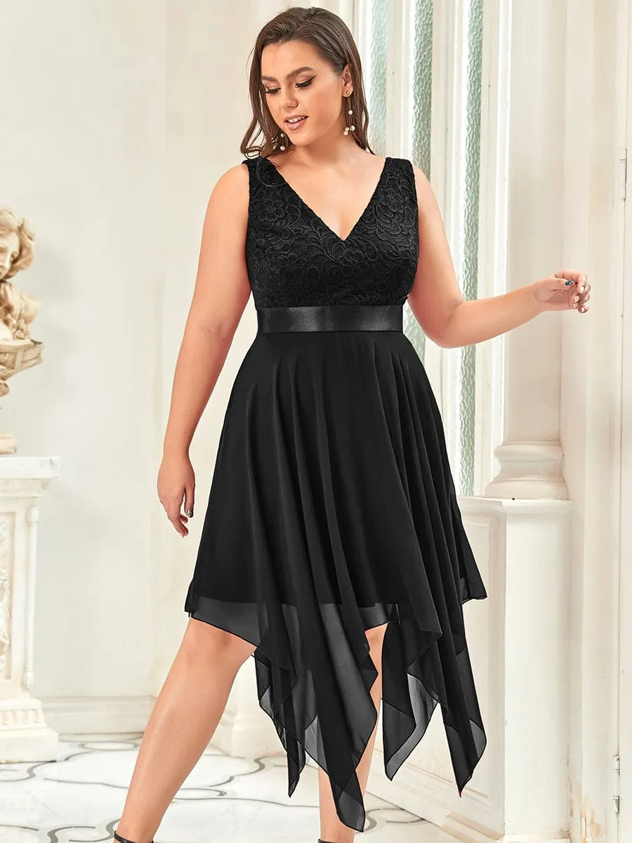 Plus Size Stunning V Neck Prom Lace Dress for Women