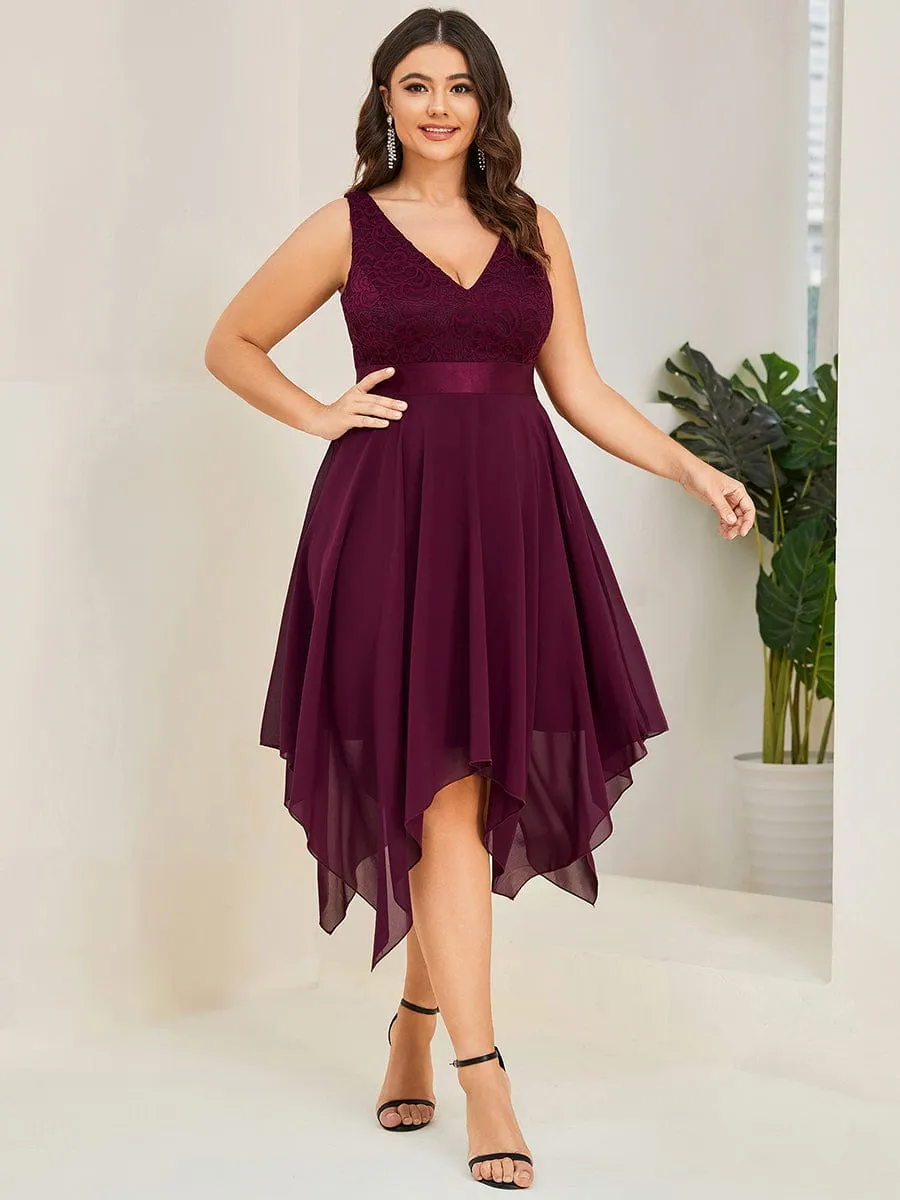 Plus Size Stunning V Neck Prom Lace Dress for Women