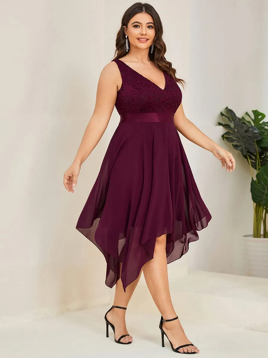 Plus Size Stunning V Neck Prom Lace Dress for Women