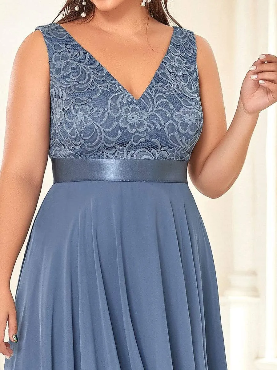 Plus Size Stunning V Neck Prom Lace Dress for Women