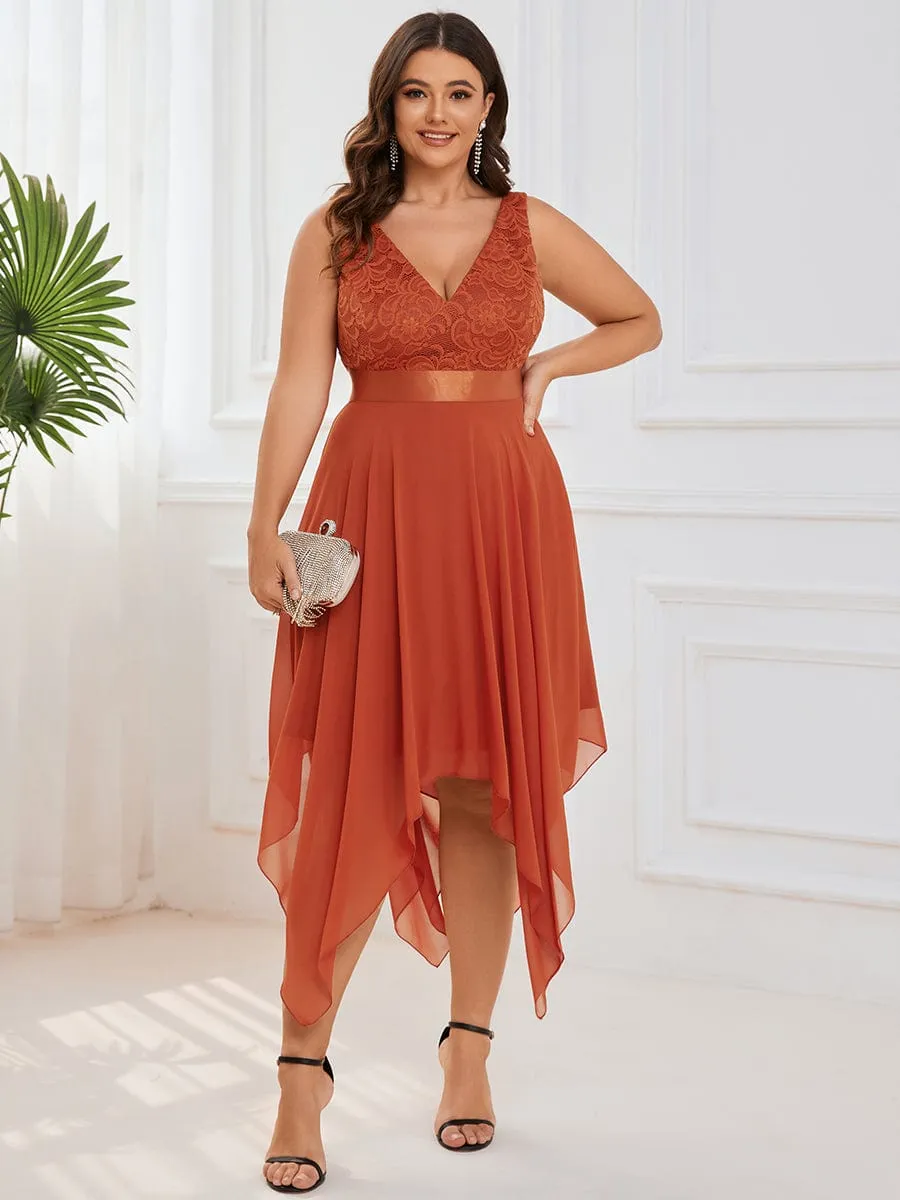 Plus Size Stunning V Neck Prom Lace Dress for Women