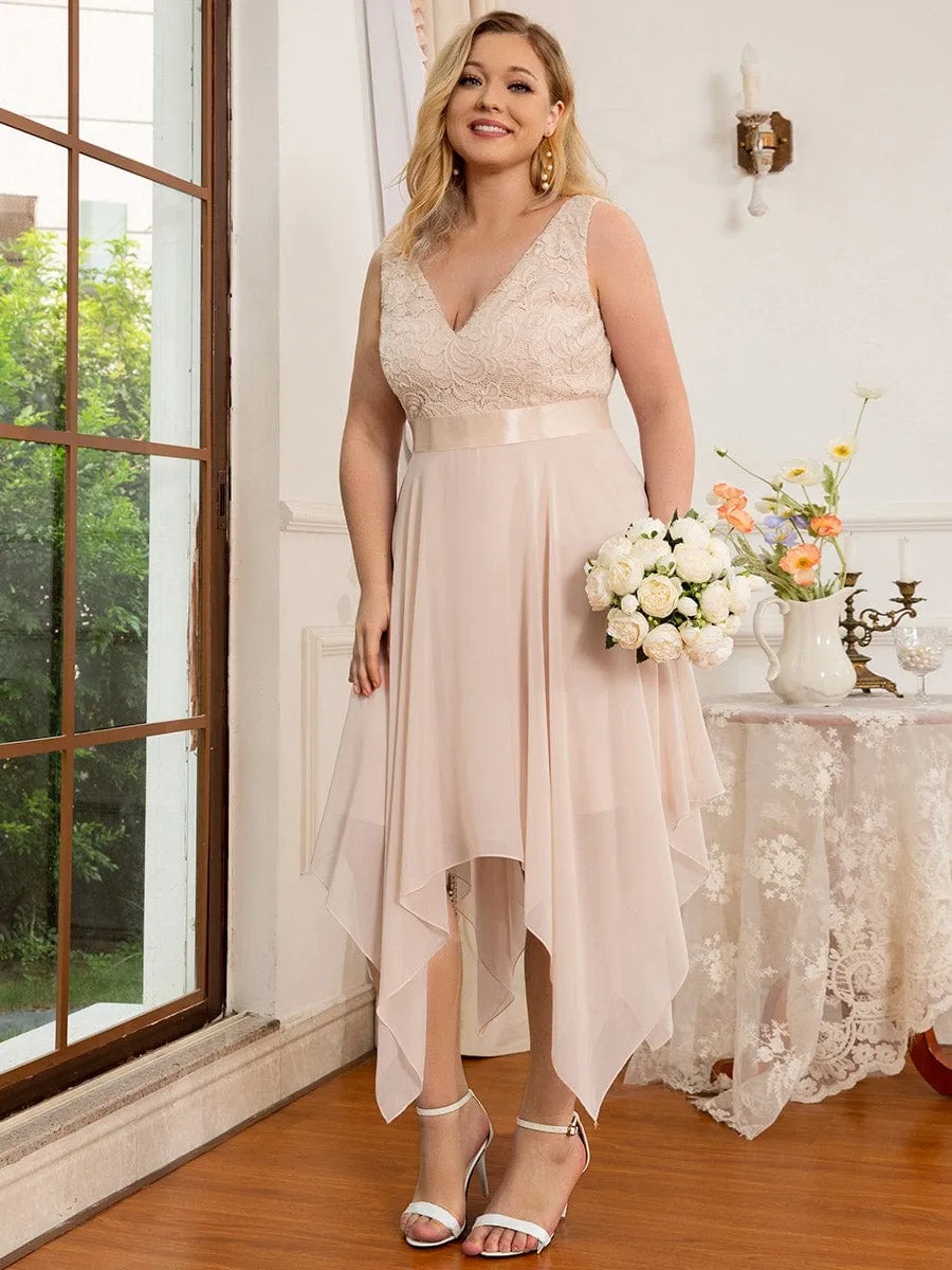 Plus Size Stunning V Neck Prom Lace Dress for Women