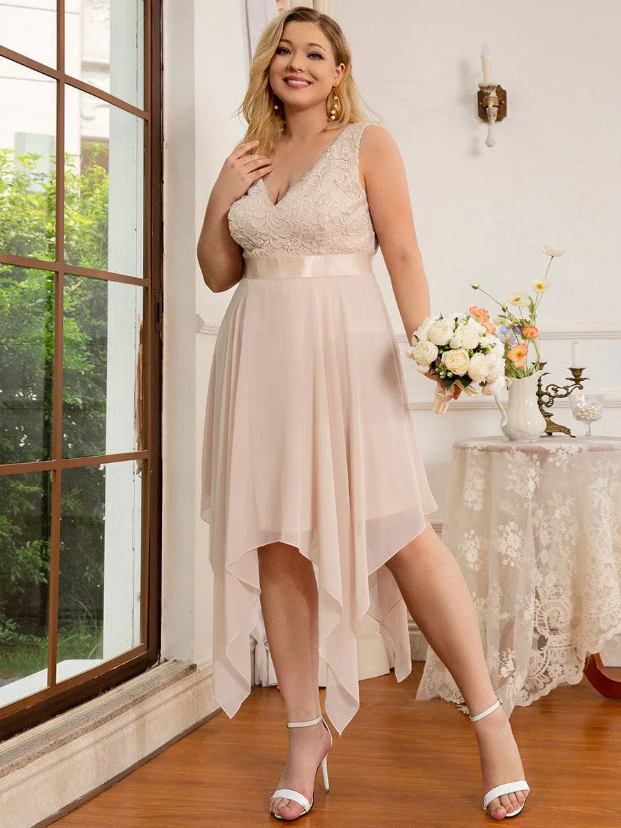 Plus Size Stunning V Neck Prom Lace Dress for Women