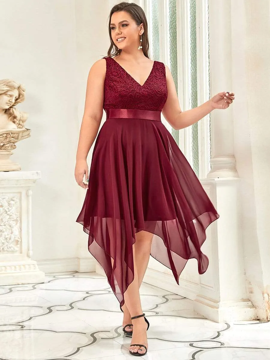 Plus Size Stunning V Neck Prom Lace Dress for Women