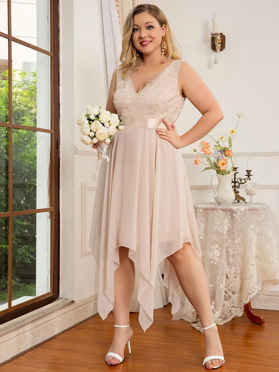 Plus Size Stunning V Neck Prom Lace Dress for Women