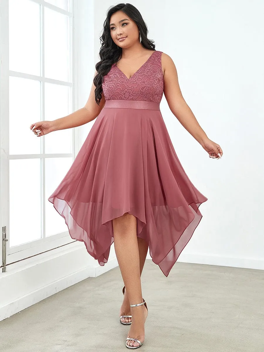 Plus Size Stunning V Neck Prom Lace Dress for Women