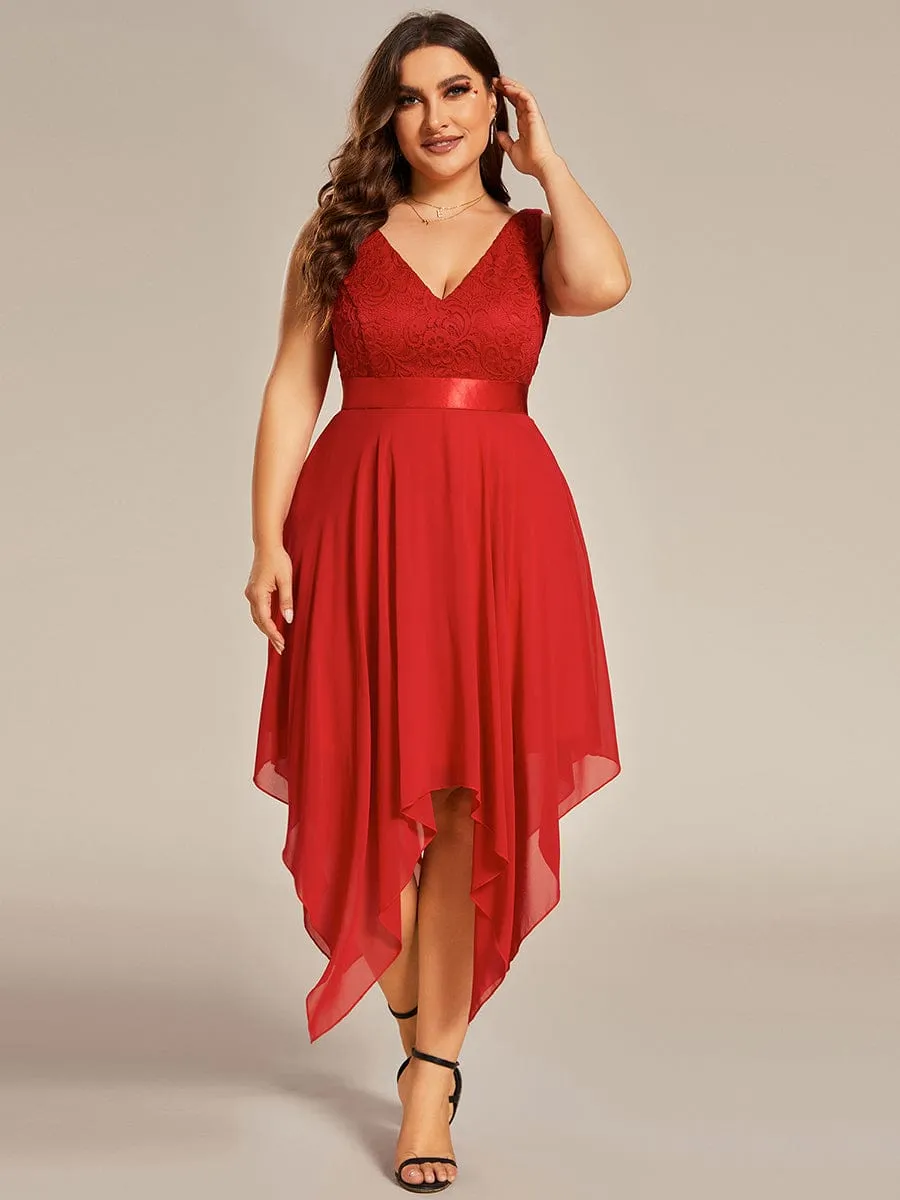 Plus Size Stunning V Neck Prom Lace Dress for Women