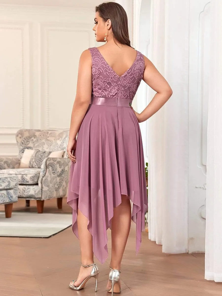 Plus Size Stunning V Neck Prom Lace Dress for Women