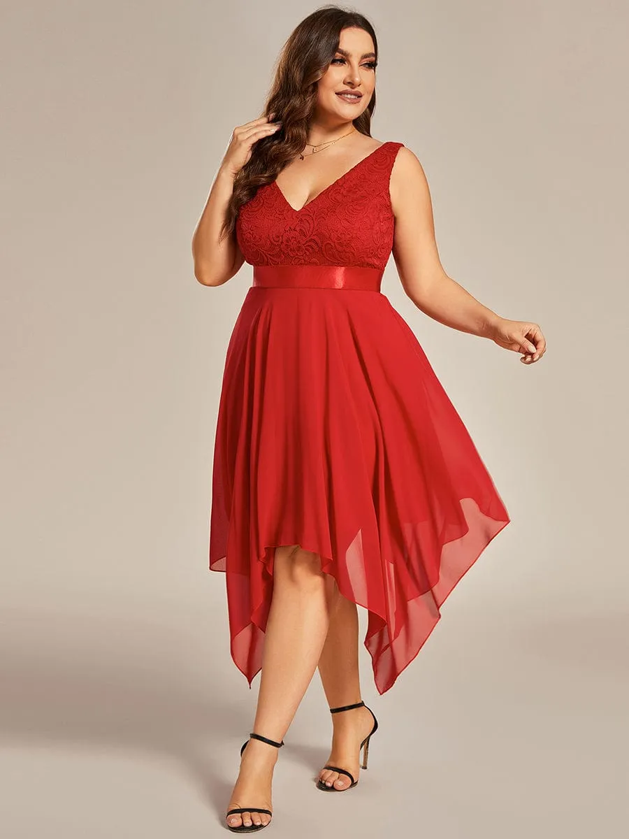 Plus Size Stunning V Neck Prom Lace Dress for Women