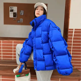 Puffer Fashion Coat - Plaid Woven