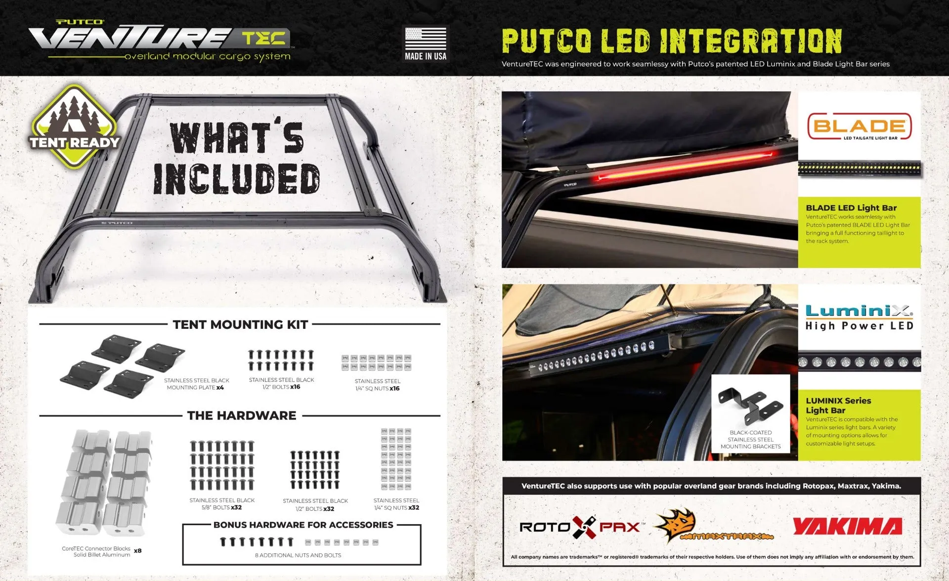 Putco Venture TEC Rack 2019-2022 Ford Ranger 5' (Short Box)