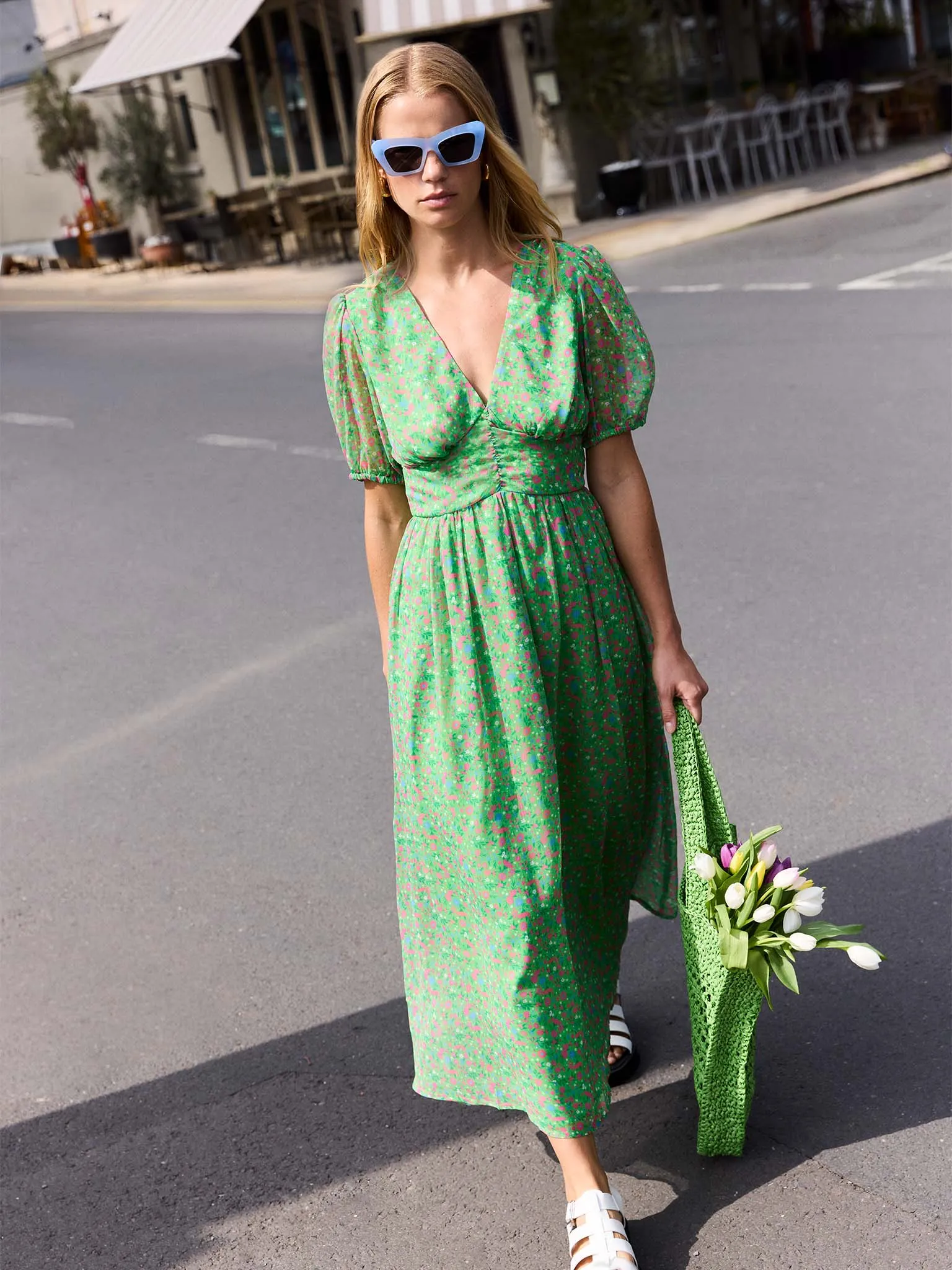 Raphaela Dress in Green Floral Print