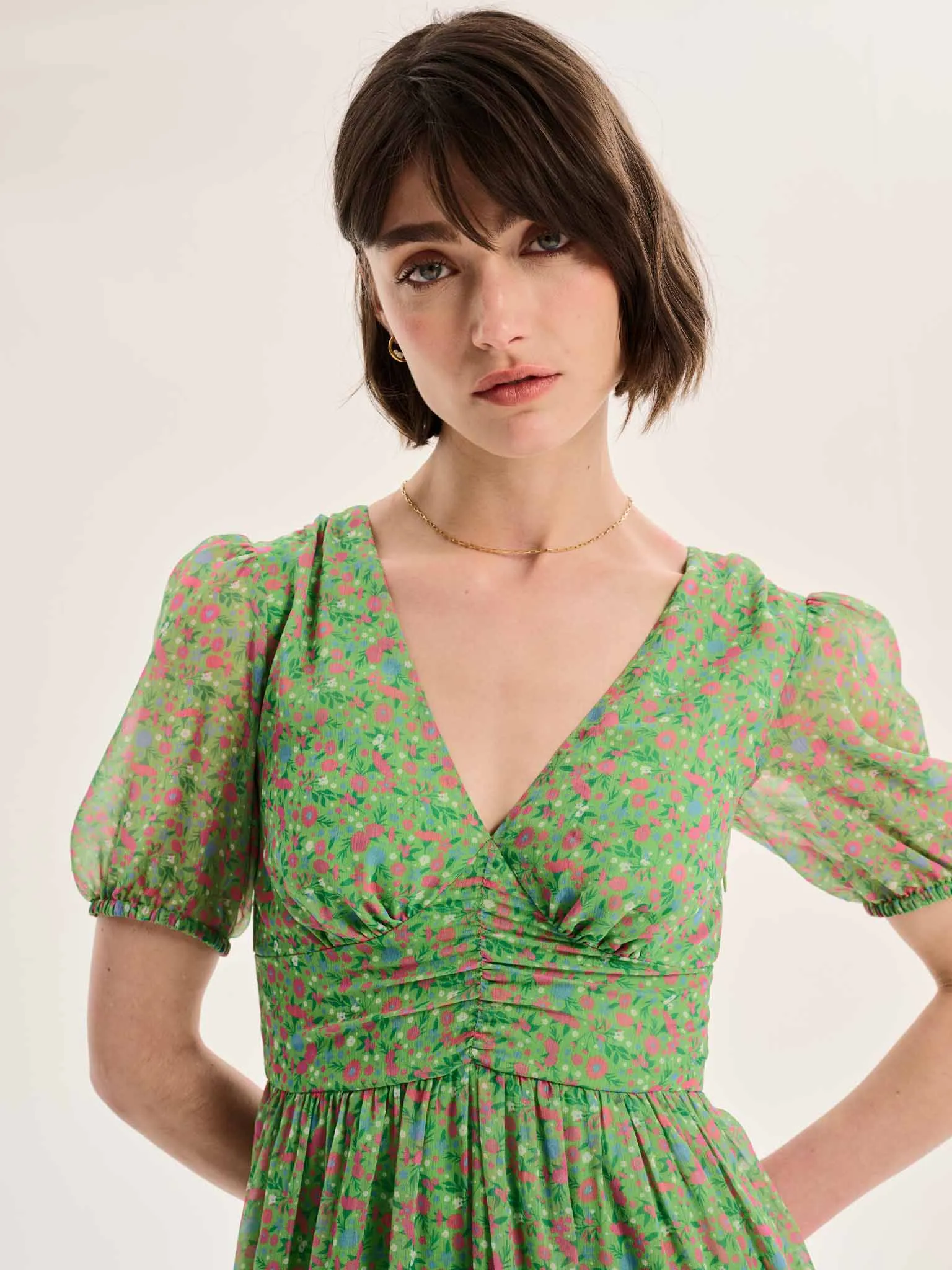 Raphaela Dress in Green Floral Print