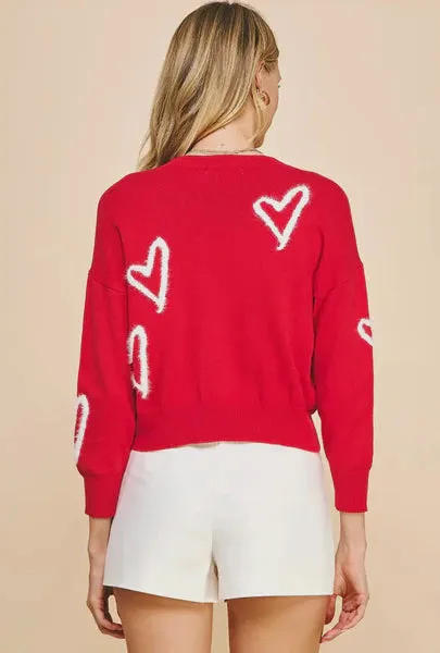 Red Sweater with White Heart Pullover Sweater