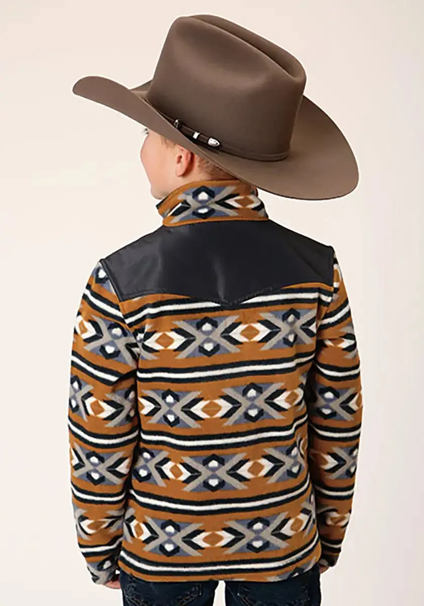 Roper Boy's Aztec Print Microfleece Pullover (Orange/Black) - Children's Jacket