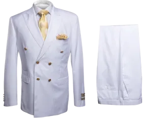 Rossi Man White Men's Double Breasted Suit Slim-fit Flat