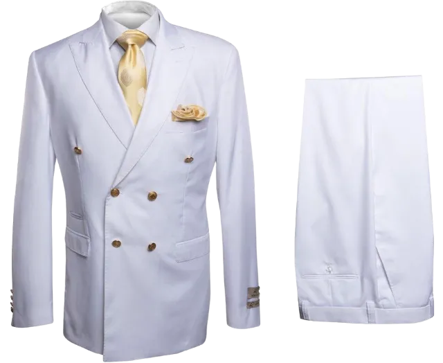 Rossi Man White Men's Double Breasted Suit Slim-fit Flat