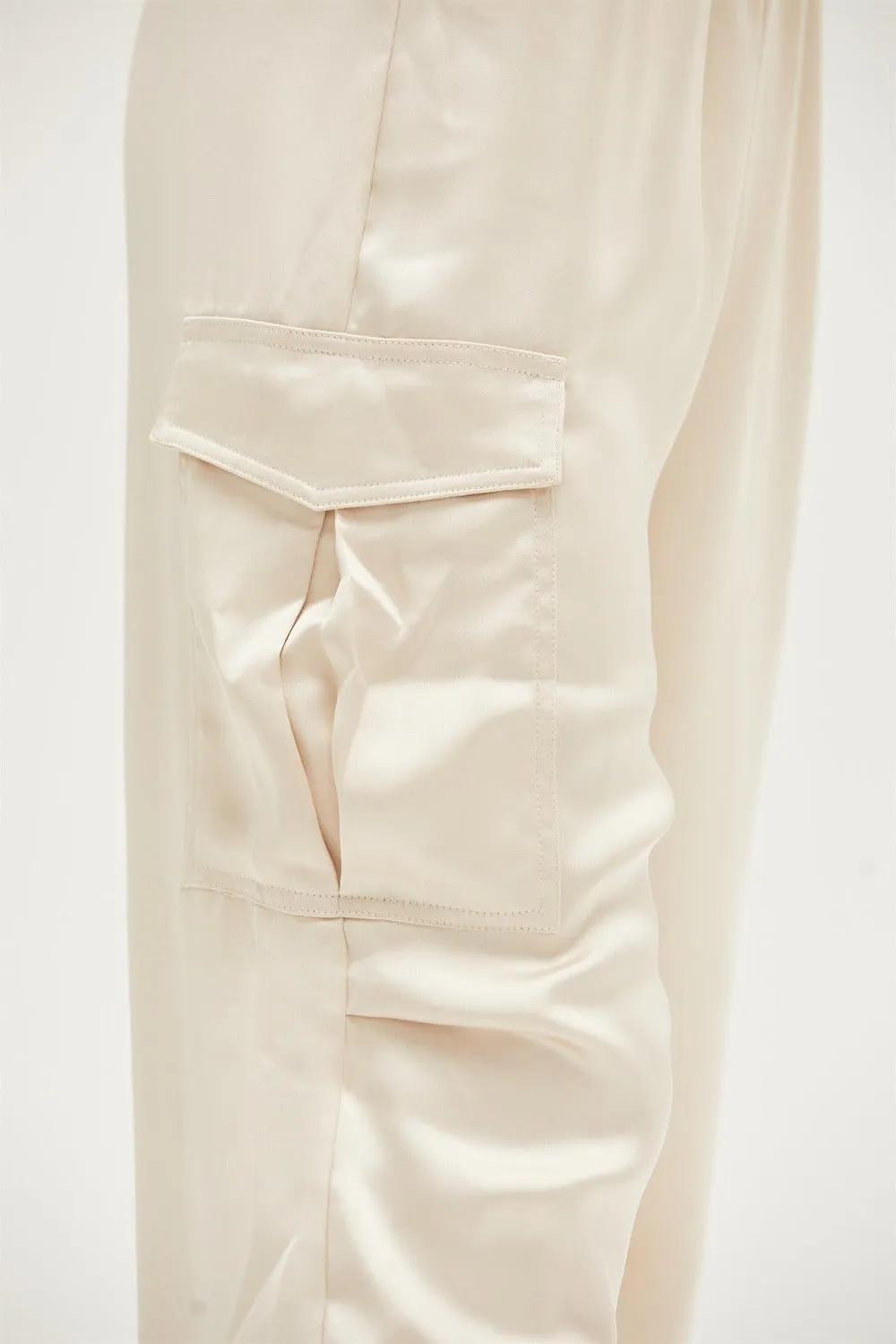 Satin Drawstring Hem Cargo Pants