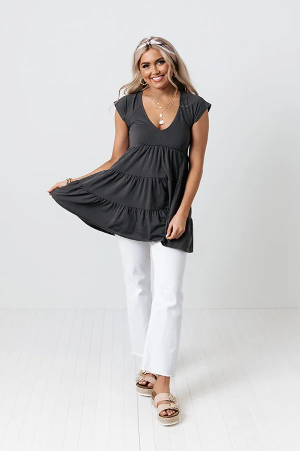 Sea Shine Babydoll Tunic Dress In Charcoal