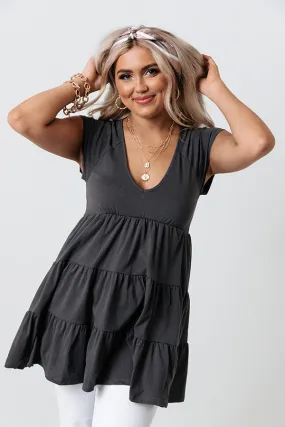 Sea Shine Babydoll Tunic Dress In Charcoal