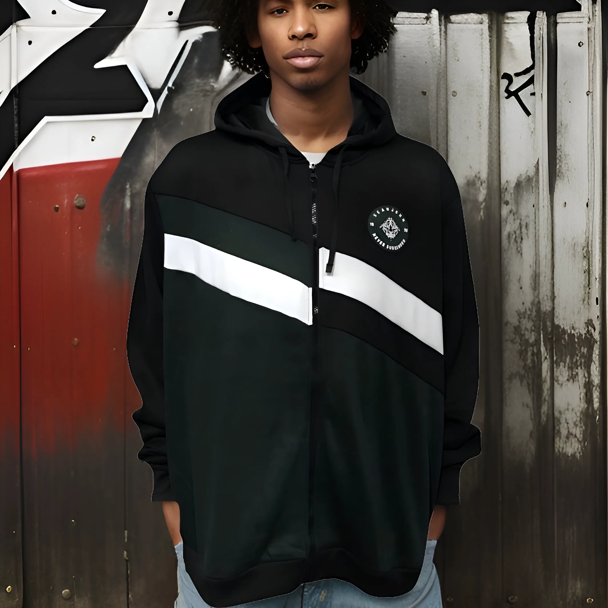 ^SEAN JOHN^ (GREEN~MULTI) POLYESTER HOODED ZIP UP TRACK JACKETS (XB SIZED)